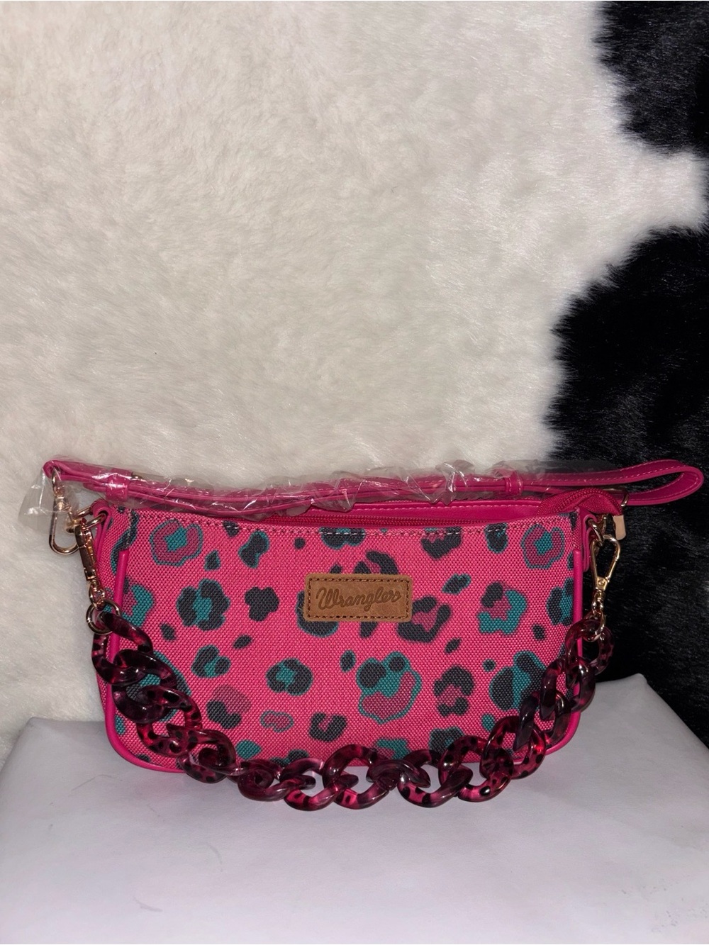 Wrangler Hot Pink Leopard Print Mini Bag with Teal Accents